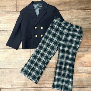Vintage Boys Suit w/Plaid Pants & Matching Navy Blazer Size 3
